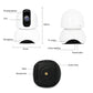 White security camera diagram showing lens, microphone, TF socket, and base screw holes