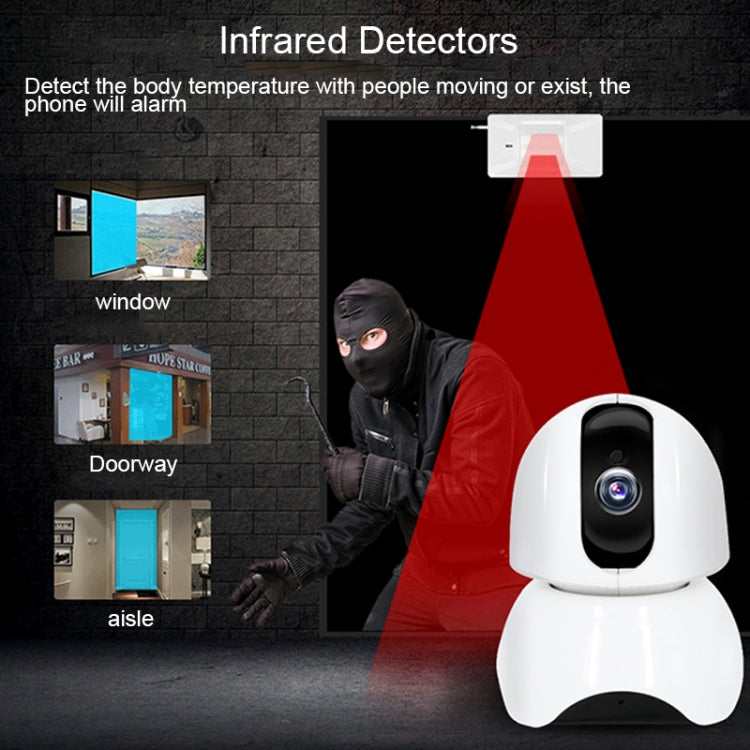 White security camera with black lens module and infrared detector housing