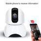 White indoor security camera with black lens module and blue lens reflection