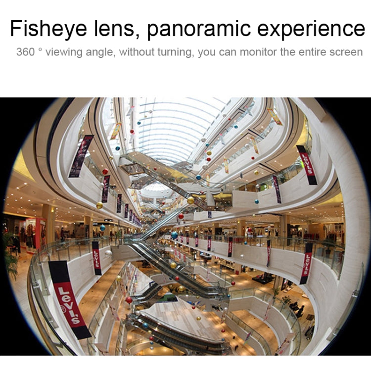 Security camera fisheye panoramic view concept with 360° coverage diagram