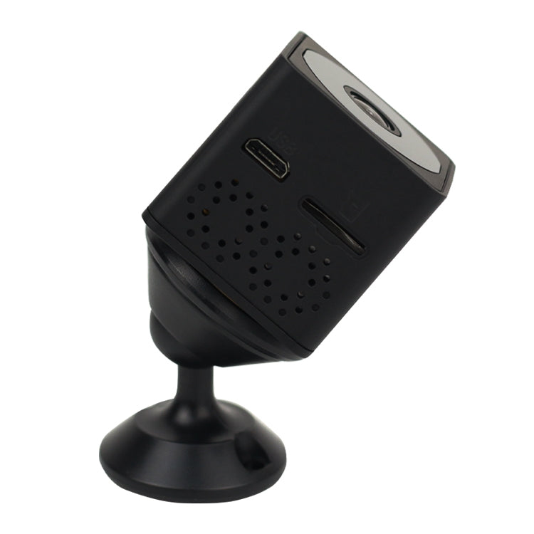 Black mini action camera on a suction stand, with side ports and vent speaker grille