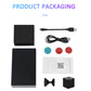Action camera product packaging with USB cable, instruction papers, and suction mount
