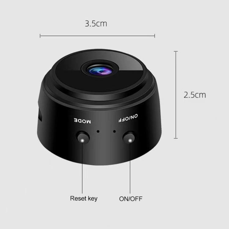 Black mini dome IP camera with ON/OFF and reset key buttons and top lens