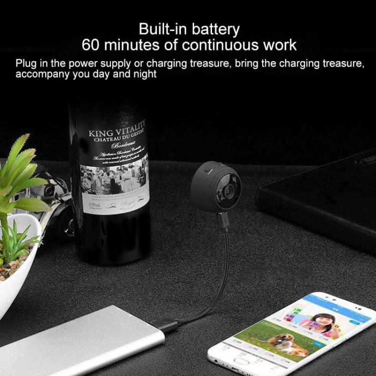 Mini dome IP camera with built-in battery and charging cable