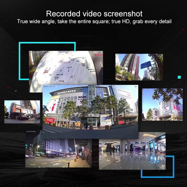 Mini dome IP camera with lens and recorded video thumbnail screens