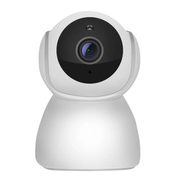 White indoor security camera dome with black lens, front view