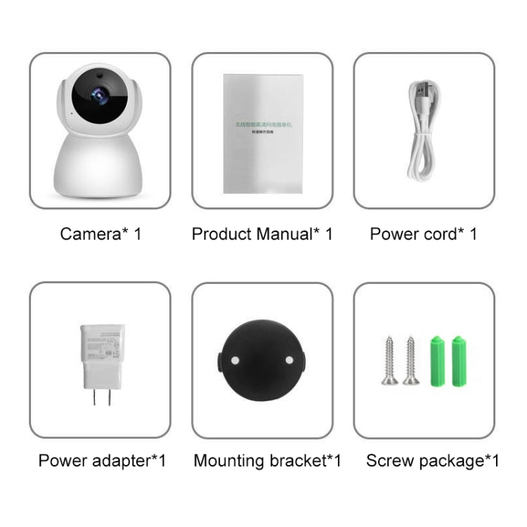 Security camera bundle: camera, manual, power adapter, cord, mount and screws