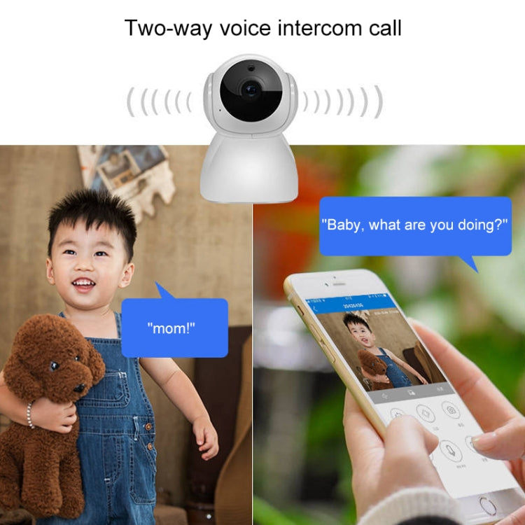 Two-way voice intercom security camera dome with black lens on white base