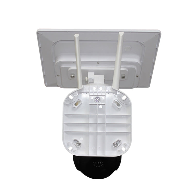 White solar WiFi security camera underside with mounting plate and two side antenna arms