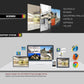 Indoor surveillance camera compatibility and scenes infographic with iOS, Android, and web apps