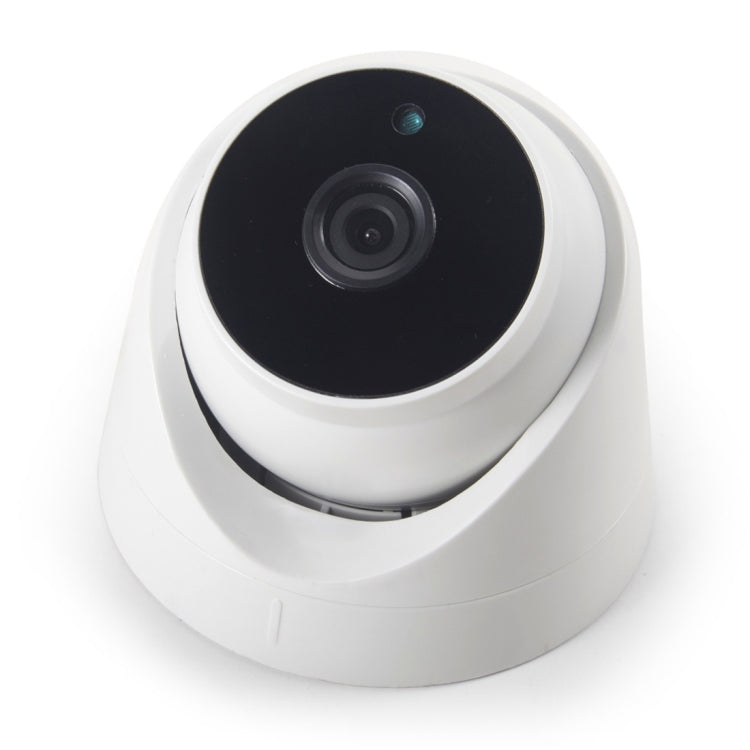 White dome CCTV security camera with dark lens and small indicator window.