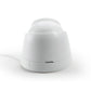 White dome security camera with base housing and cable connection on side.