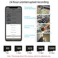 Smartphone app screen for mini camera playback and storage capacity options