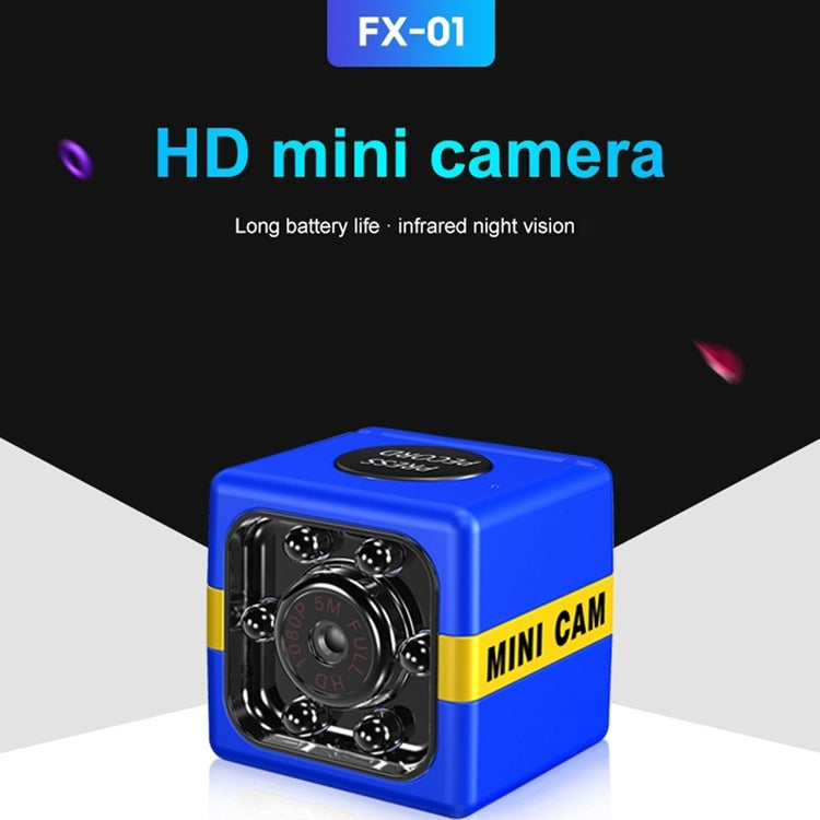 Blue mini cam with yellow stripe and front lens under a top record button