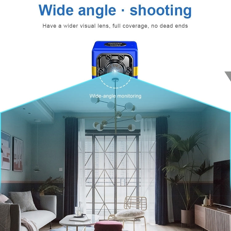 Mini cam camera body with wide-angle view shown from a windowed room
