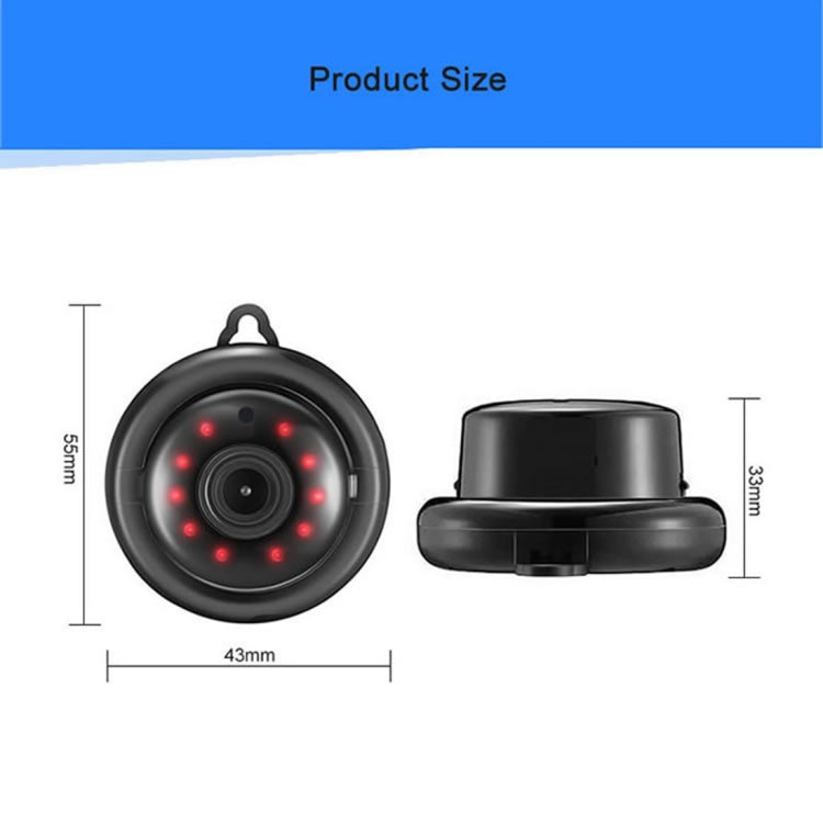 Mini WiFi IP camera size diagram with front lens and base
