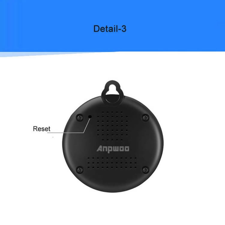 Back detail of mini IP camera with reset button and speaker grille