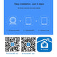 IP camera setup graphic with QR codes and 3-step installation icons