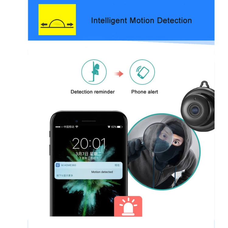 Mini HD WiFi IP camera with intelligent motion detection and phone alert
