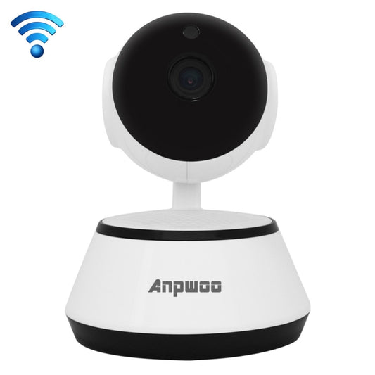 White and black WiFi IP security camera with wide-angle lens and desk stand