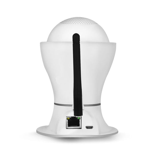 White dome security camera with tall antenna and side ports on the base