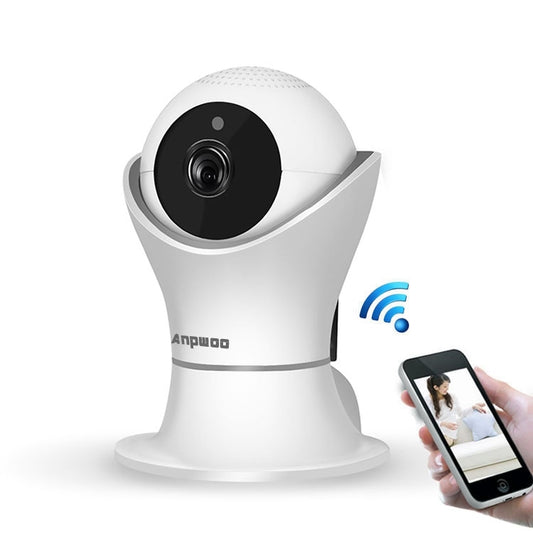 White dome WiFi security camera with black lens panel and phone Wi‑Fi connection