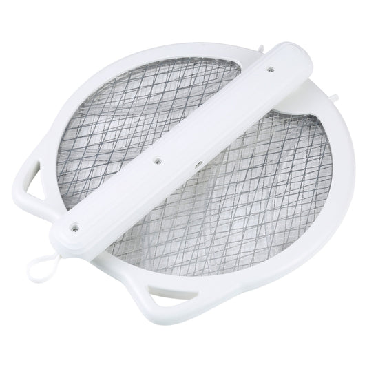 Cat-ear electric mosquito swatter with mesh head and white bar across frame