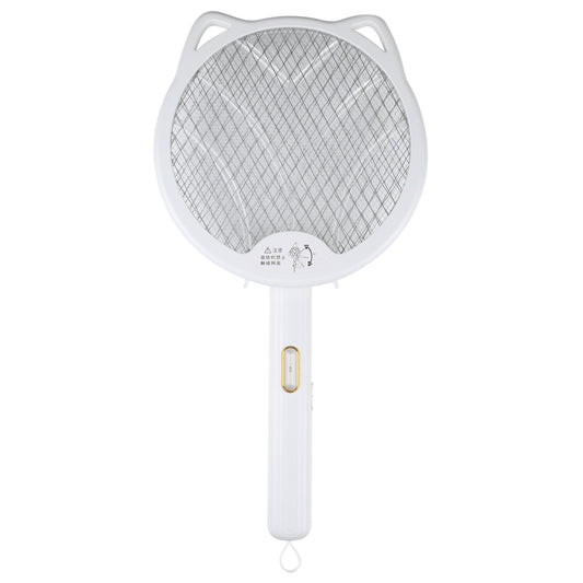 Cat-ear electric mosquito swatter with circular fine-mesh head and white handle