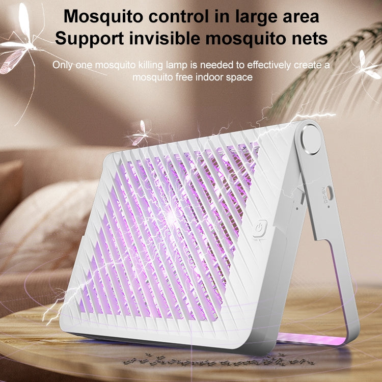 White foldable mosquito killer lamp with purple glowing light and angled stand