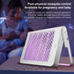 White foldable mosquito killer lamp on tabletop with glowing purple light grid