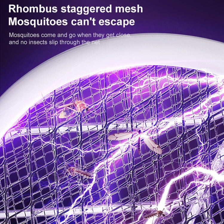 Close-up of purple-lit rhombus mesh mosquito trap grid