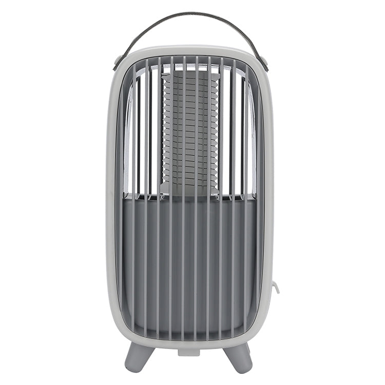 Grey and white mosquito killer with top handle and vertical grille bars
