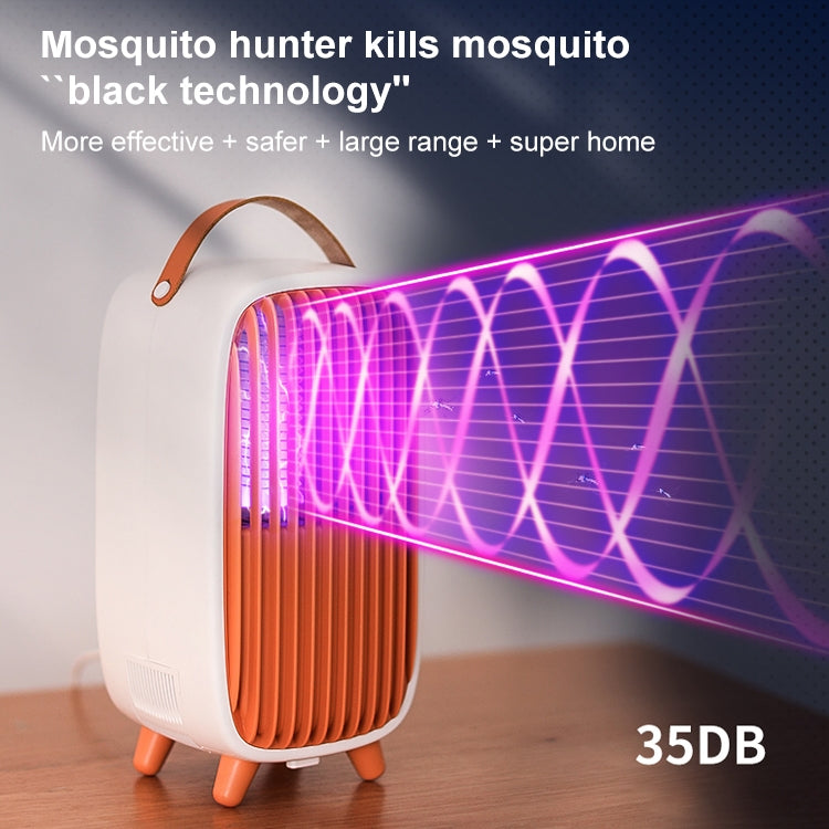 Orange mosquito killer with glowing purple LED light over the front grille