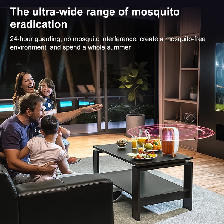 Orange mosquito killer standing on the floor with purple LED glow