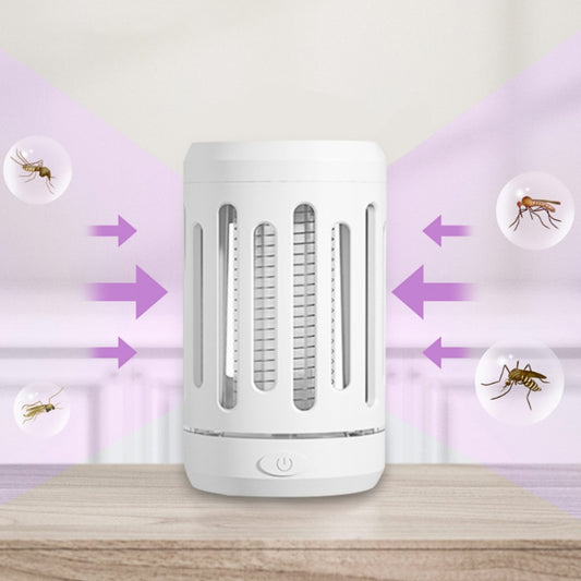 White portable electric mosquito killer with LED light tubes and side ventilation slots