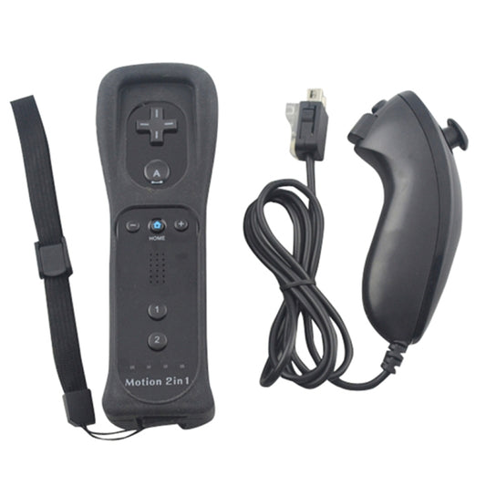 Black wireless motion game controller remote with wrist strap and charging cable