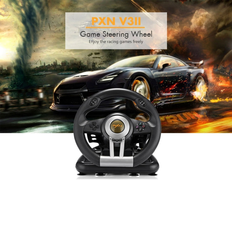 Racing game steering wheel in black with orange-lit center and multi-button controls