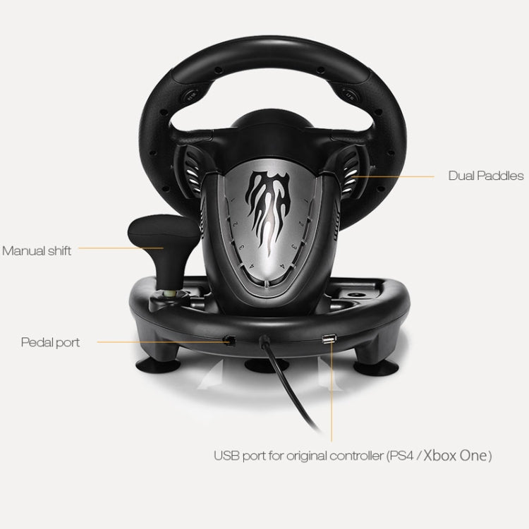 Racing steering wheel controller back with dual paddles, shifter, and pedal port.