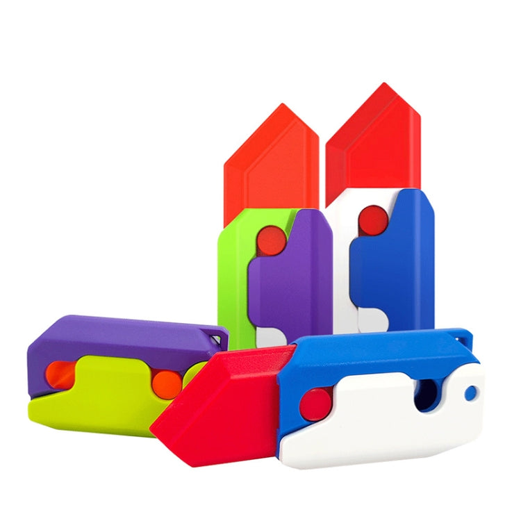 Colorful plastic pocket-knife fidget toy with red, blue, white, green, and purple pieces