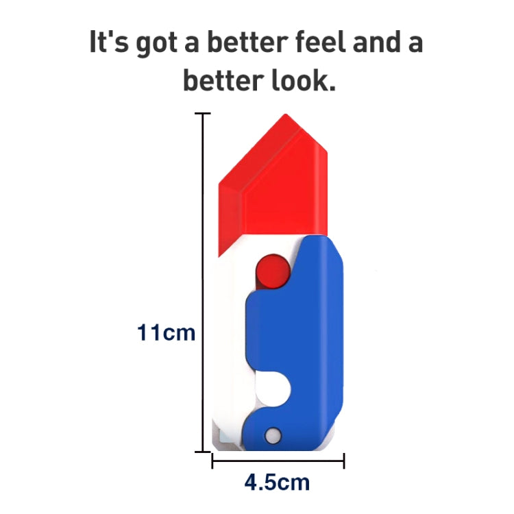 Blue and red pocket-knife fidget toy with white interlocking jigsaw-like pieces