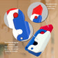 Blue pocket-knife fidget toy with white and red parts, rounded edges