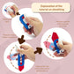 Hand holding blue pocket-knife fidget toy while attaching red cover piece