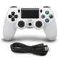 White wired game controller with analog sticks, D-pad, button cluster, and USB cable