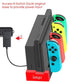 iPega Joy-Con charging dock stand holding colorful Joy-Cons with power input cable