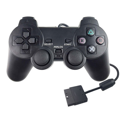 Wired game controller with dual analog sticks, D-pad, and action buttons