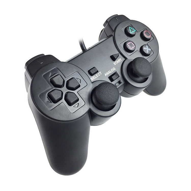 Dual-stick game controller showing face buttons, D-pad, and shoulder controls