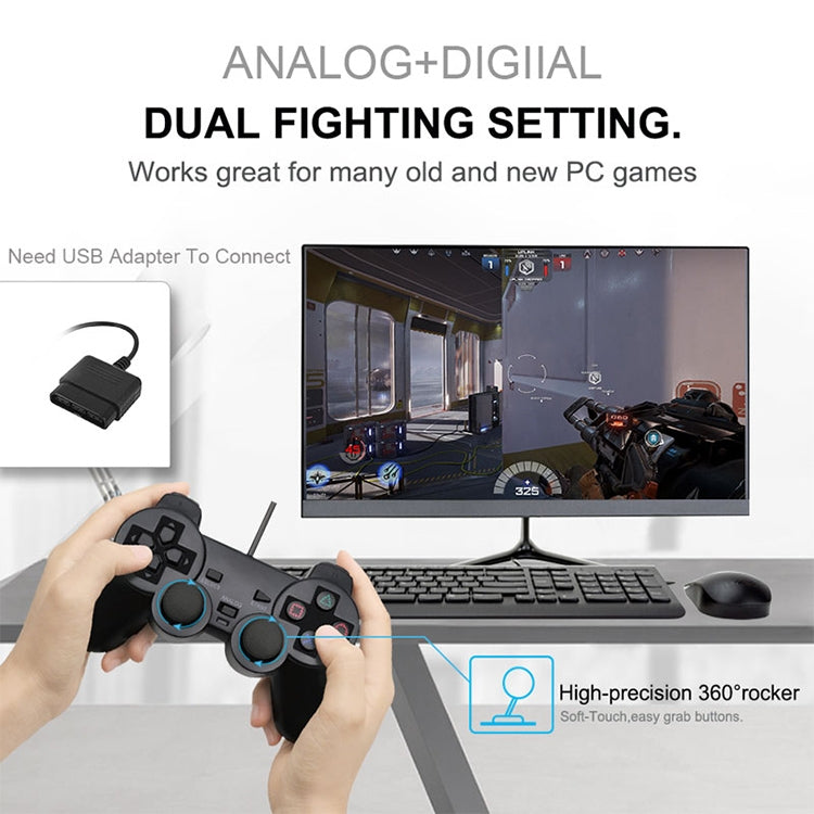Wired game controller with USB adapter and dual analog sticks