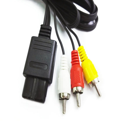 Multi-function AV cable with black adapter and red, white, yellow RCA plugs