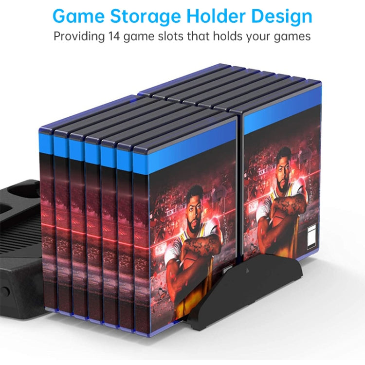 Charging base with 14-slot game storage holder and controller docking area