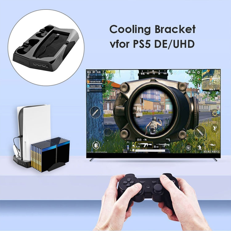 Cooling bracket for PS5 DE/UHD mounted on charging cooling fan base